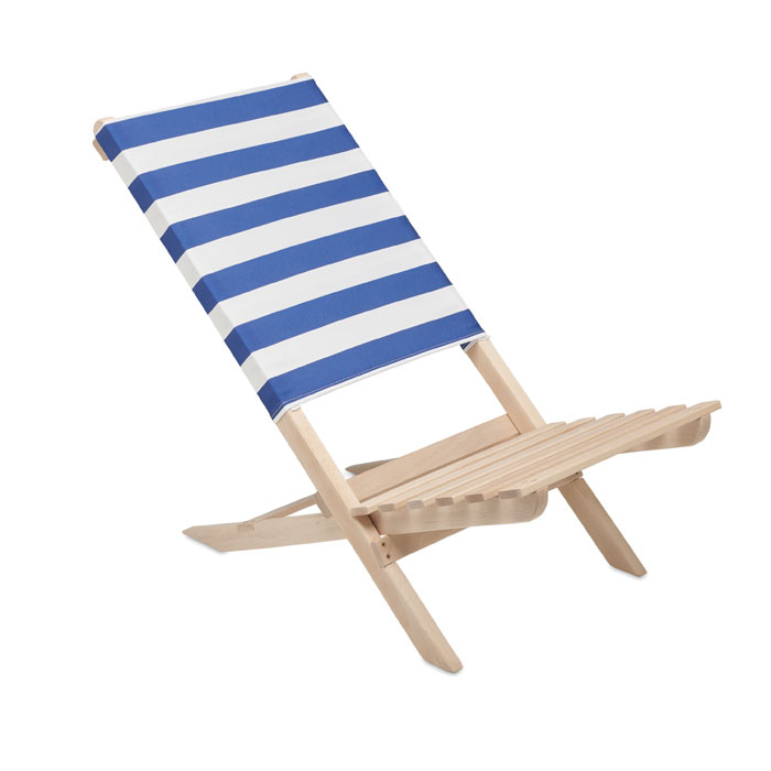 Chaise publicitaire pliable en bois Blanc / Bleu